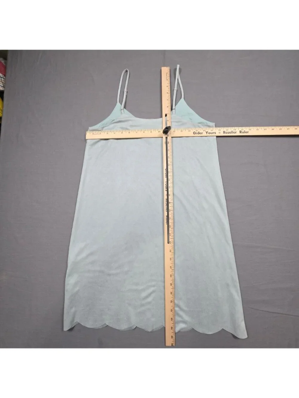 Mystree Small Sleeveless Light Blue Slip Dress Adjustable Straps Scalloped Hem - Picture 5 of 5